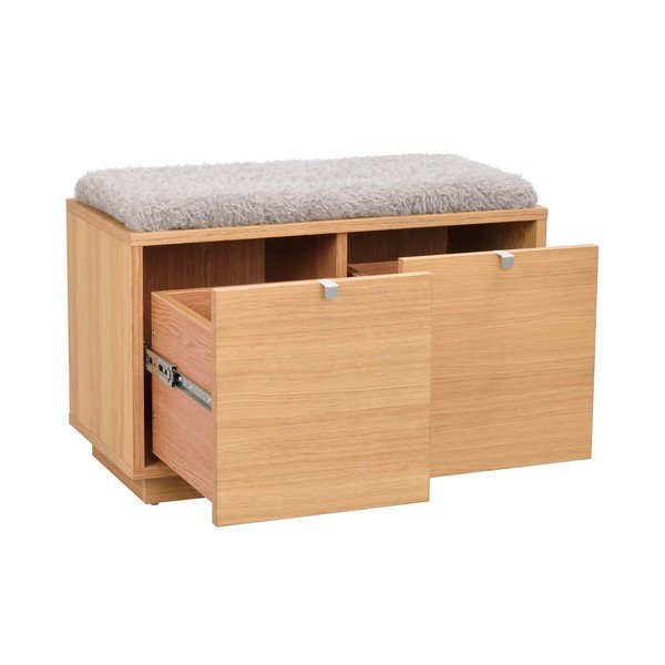 Szürke-natúr színű ülőkés cipőtartó tölgyfa dekorral Confetti – Rowico-image-3