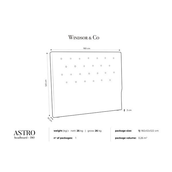 Astro krémszínű ágytámla, 180 x 120 cm - Windsor & Co Sofas-image-3