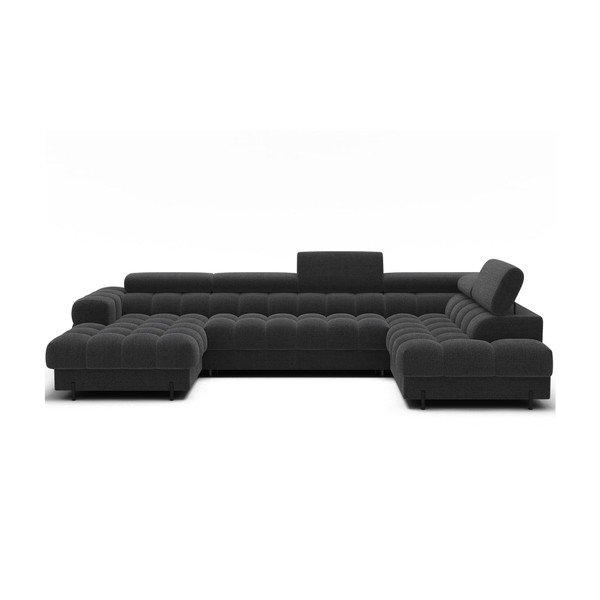 Sötétszürke buklé kinyitható sarokkanapé (jobb oldali-U alakú) Feraria – ELTAP