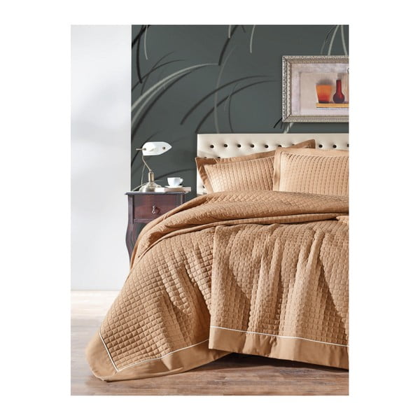Permento Choco barna ágytakaró és 2 párnahuzat szett kétszemélyes ágyhoz, 230 x 260 cm