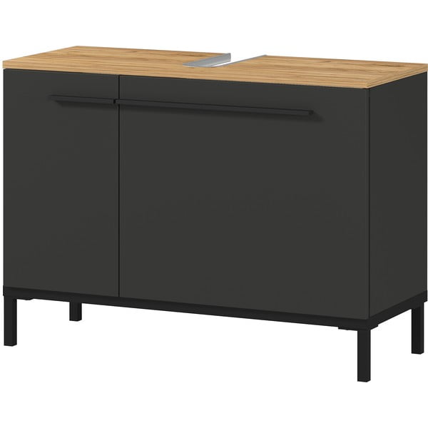 Sötétszürke mosdókagyló alatti szekrény tölgyfa dekorral 80x59 cm Yonkers - Germania-image-3