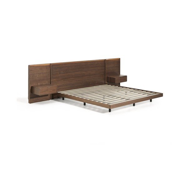 Barna nyírfa franciaágy ágyráccsal 160x200 cm Norlen – Kave Home