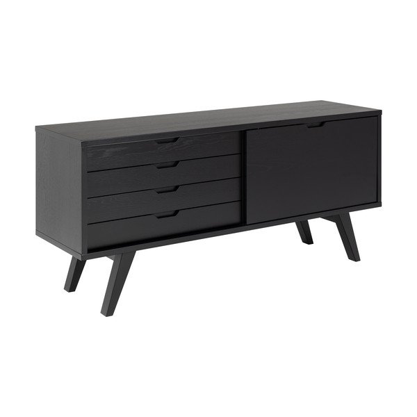 Fekete alacsony komód tolóajtóval, tölgyfa dekorral 160x72 cm A-Line – Actona-image-2