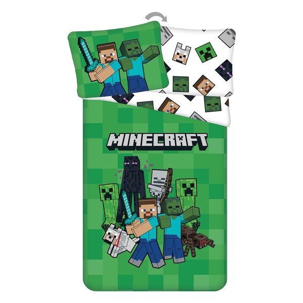 Zöld egyszemélyes mikroszálas gyerek ágyneműhuzat 140x200 cm Minecraft Block Stack – Jerry Fabrics