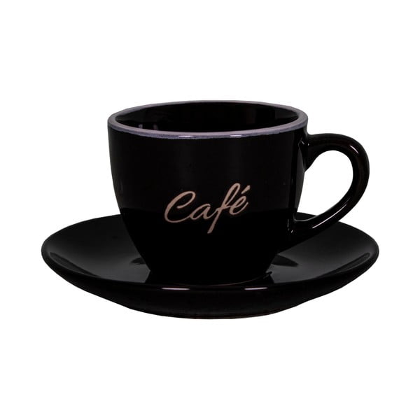 Fekete agyagkerámia kávéscsésze és csészealj Mandala – Antic Line