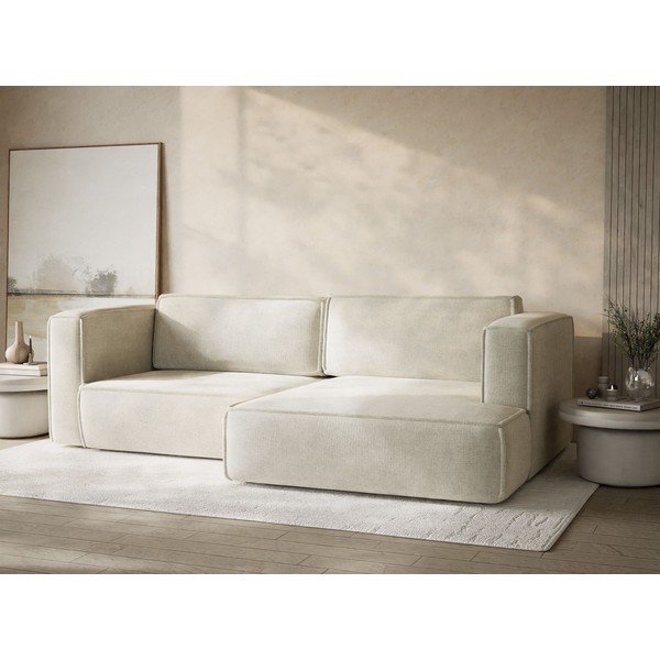 Krémszínű zsenília kinyitható-tárolóhelyes sarokkanapé (jobb oldali-heverő résszel) Velto – Maison de Rêve-image-4