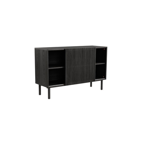 Fekete szekrény tolóajtóval kőrisfa dekorral 124x80x45 cm Sion – Jotex-image-2