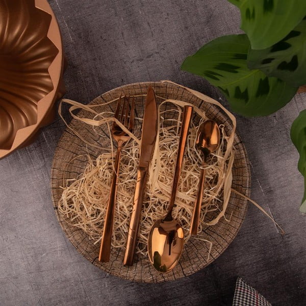 Rézszínű rozsdamentes acél evőeszköz készlet 24 db-os Copper – Orion-image-4