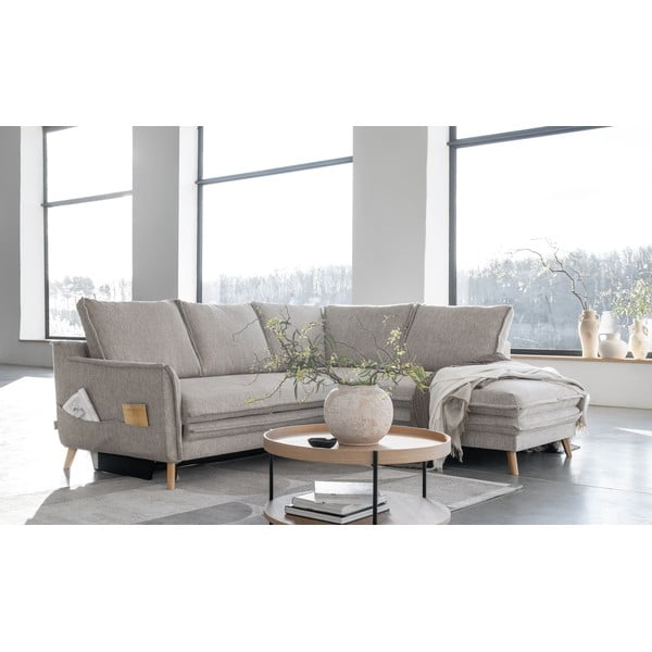 Bézs kinyitható sarokkanapé (jobb oldali) Charming Charlie – Miuform-image-3