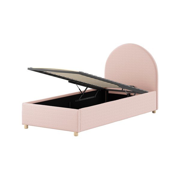 Rózsaszín kárpitozott ágyneműtartós egyszemélyes ágy ágyráccsal 90x200 cm Moon – Vipack-image-4