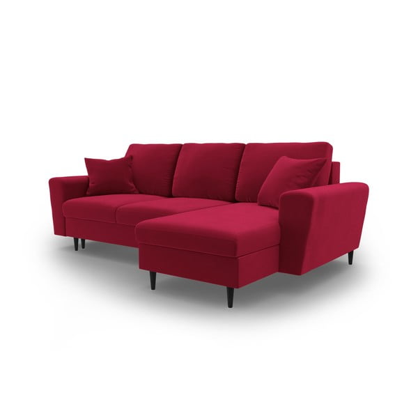 Piros bársony kinyitható tárolóhelyes sarokkanapé Kyoto – Cosmopolitan Design-image-4