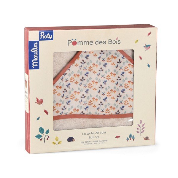 Krémszínű pamut kapucnis gyerek törölköző 80x80 cm Pomme des Bois - Moulin Roty-image-3