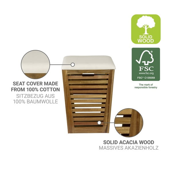 Sötét natúr színű fa szennyeskosár 55 l Fondi – Wenko-image-2