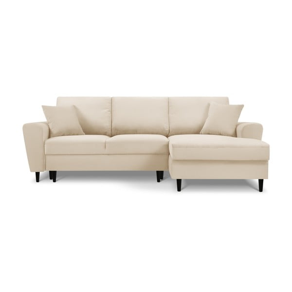 Bézs kordbársony kinyitható tárolóhelyes sarokkanapé (jobb oldali-heverő résszel) Kyoto – Cosmopolitan Design
