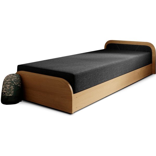 Okkersárga-sötétszürke kárpitozott-forgácslemez ágyneműtartós egyszemélyes ágy matraccal 80x190 cm Parys – ELTAP