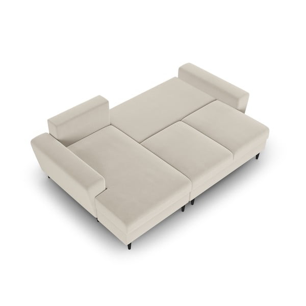 Bézs bársony kinyitható tárolóhelyes sarokkanapé (bal oldali-heverő résszel) Kyoto – Cosmopolitan Design-image-2