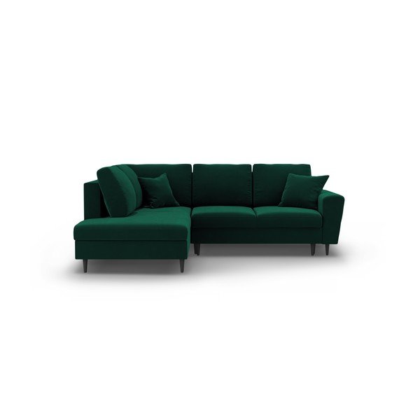 Zöld bársony kinyitható tárolóhelyes sarokkanapé (bal oldali-L alakú) Kyoto – Cosmopolitan Design