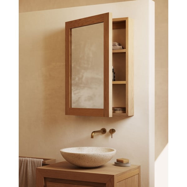 Natúr színű teakfa fali tükrös fürdőszoba szekrény 50x70 cm Plubia – Kave Home-image-1