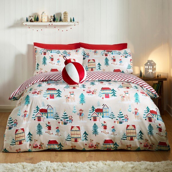 Egyszemélyes ágyneműhuzat 135x200 cm Christmas Mouse Town – Catherine Lansfield