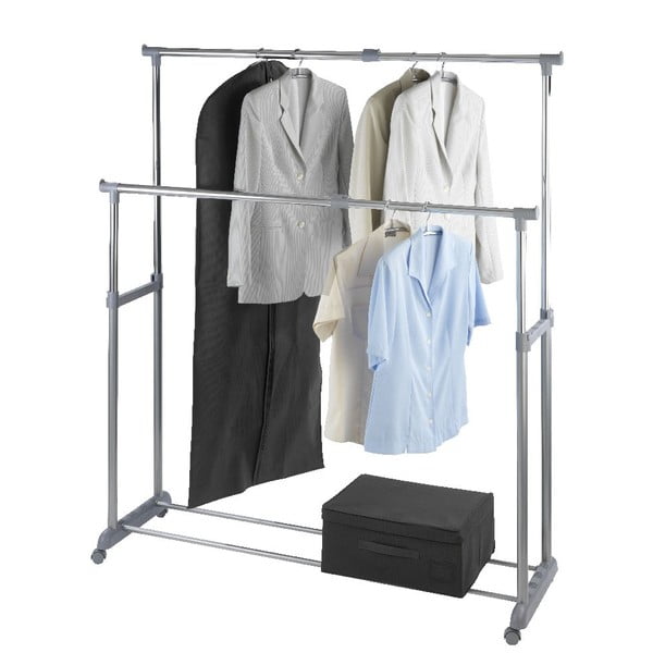 Szürke fém teleszkópos-gurulós ruhatartó állvány Twin – Wenko-image-3