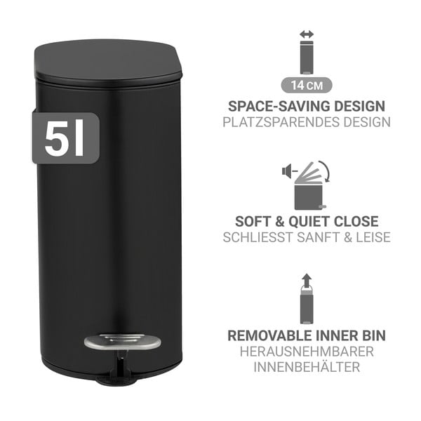 Matt fekete acél pedálos szemetes 5 l Collungo – Wenko-image-2