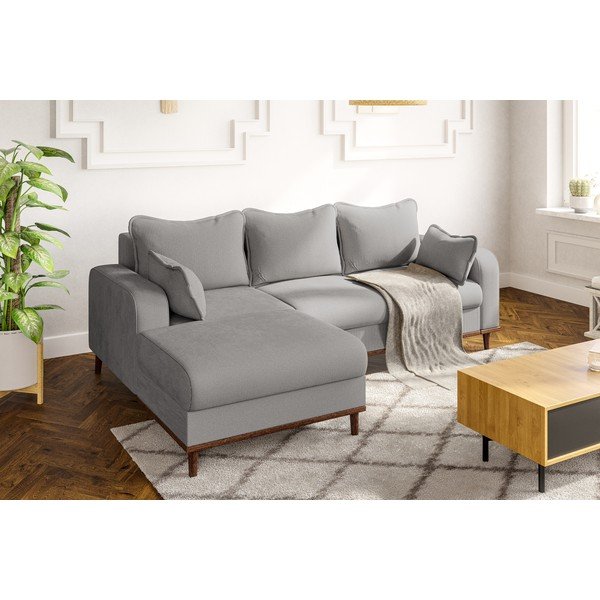 Világosszürke kordbársony sarokkanapé (bal oldali) Beata – Ropez-image-1