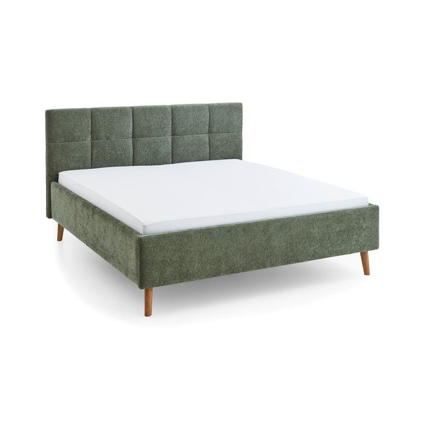 Khaki kárpitozott ágyneműtartós franciaágy ágyráccsal 180x200 cm Nova – Meise Möbel