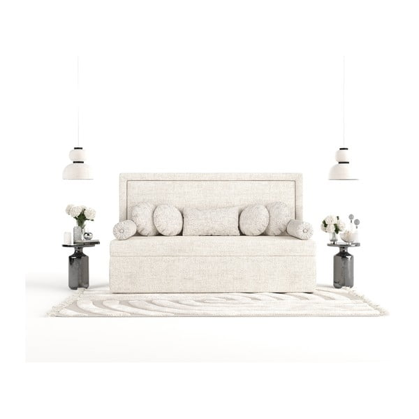 Krémszínű kárpitozott egyszemélyes ágy 90x200 cm Scala – Maison de Rêve-image-4