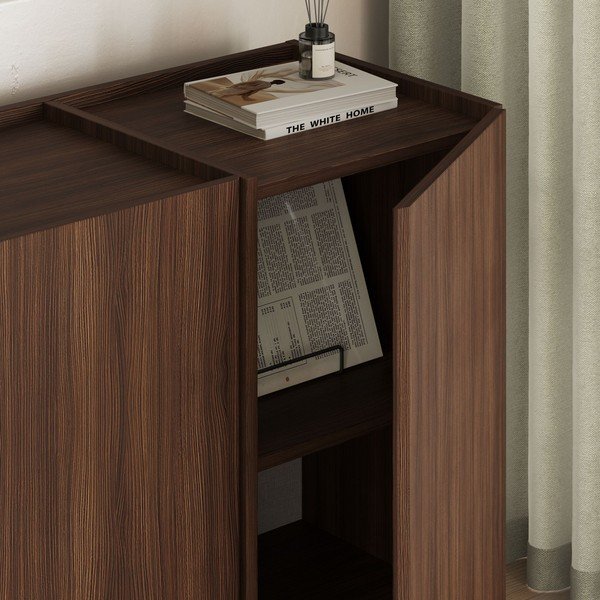 Sötét natúr színű komód kábellyukkal diófa dekorral 180x80x45 cm Dorma – Kalune Design-image-3