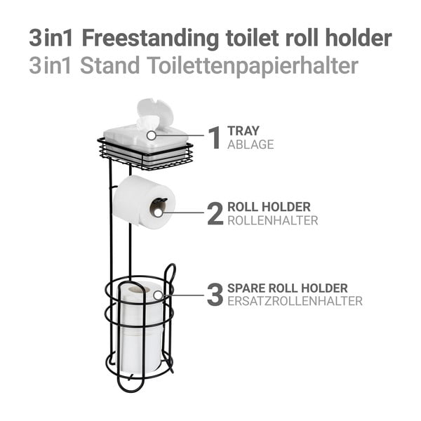 Fekete acél WC-papír tartó állvány – Wenko-image-3