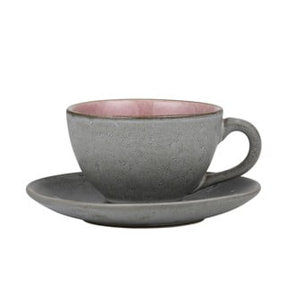 Premium szürke-rózsaszín agyagkerámia csésze és csészealj, 220 ml - Bitz