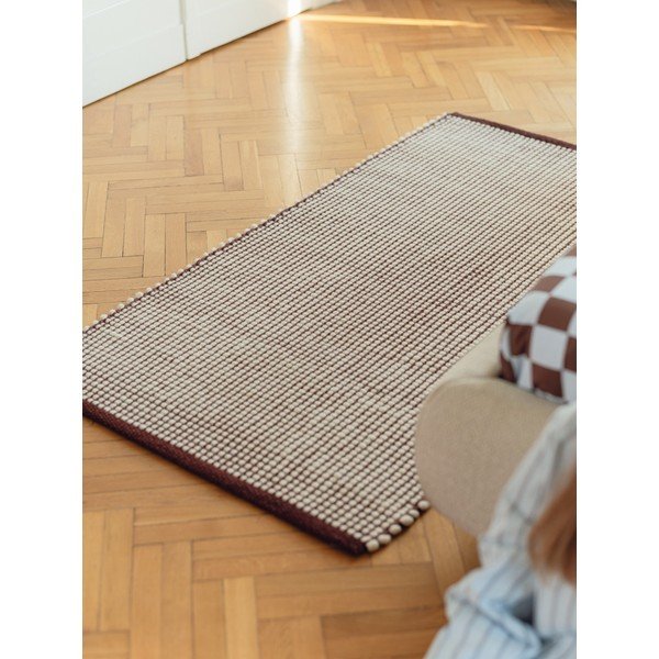 Borvörös-natúr színű kézi szövésű gyapjú futószőnyeg 80x170 cm Talo – noo.ma-image-1