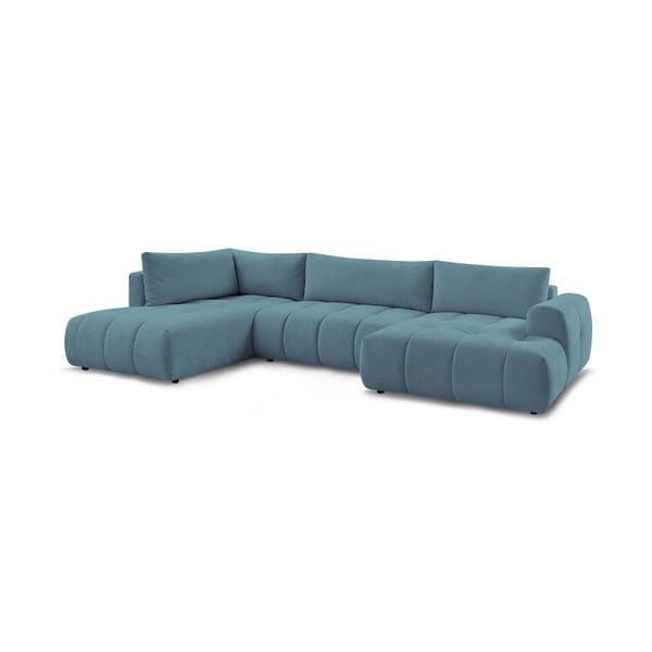 Kék kinyitható-tárolóhelyes sarokkanapé (bal oldali-U alakú) Fuji – Bobochic Paris-image-3