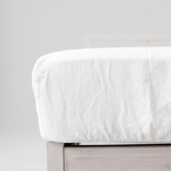 Fehér gumis lenkeverék lepedő 180x200 cm – Linen Tales-image-3