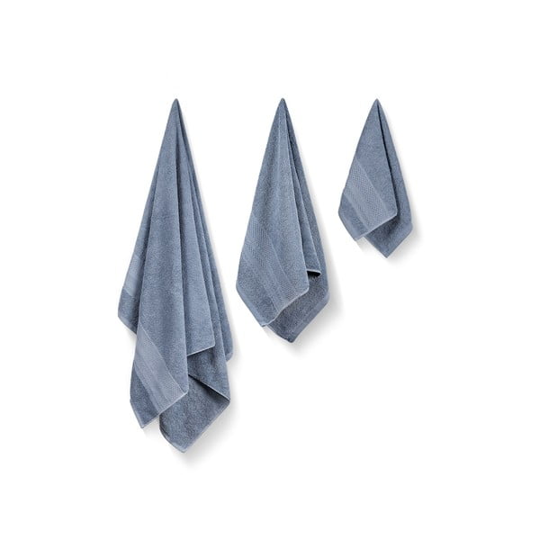 Kék frottír pamut törölköző és fürdőlepedő készlet 3 db-os Piramit – Foutastic-image-1