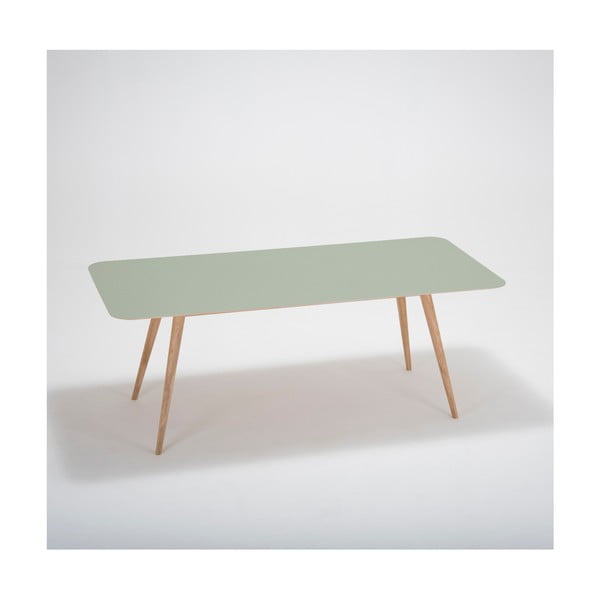 Linn tömör tölgyfa étkezőasztal zöld asztallappal, 200 x 90 cm - Gazzda