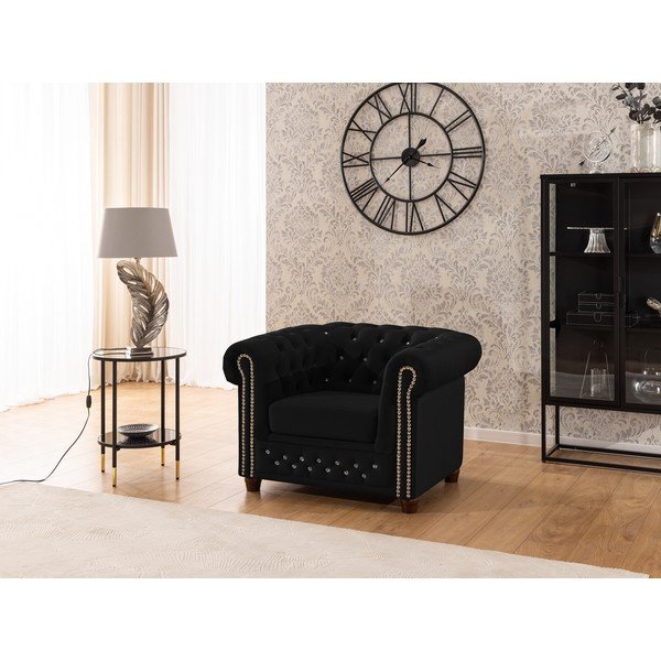 Fekete bársony chesterfield fotel York Blik – Ropez-image-3