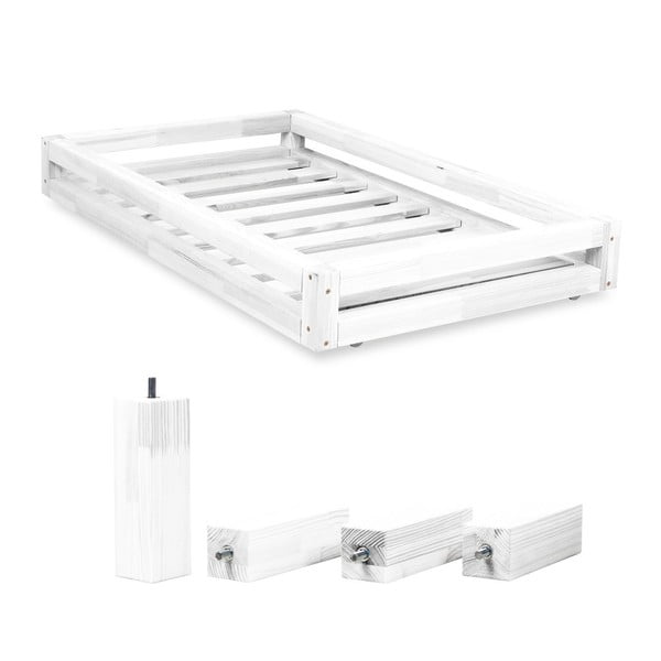 Fehér ágy alatti fiók és 4 db-os ágymagasító láb szett, 90 x 160 cm-es ágyhoz - Benlemi