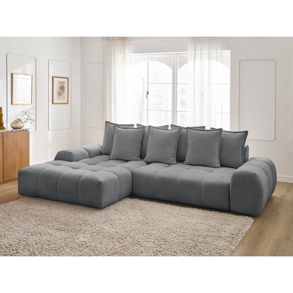 Sötétszürke zsenília kinyitható-tárolóhelyes sarokkanapé (bal oldali-heverő résszel) Everest – Bobochic Paris-image-1