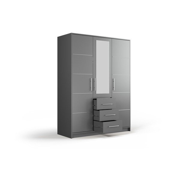 Szürke ruhásszekrény tükörrel 147x200 cm Derry - Cosmopolitan Design-image-3