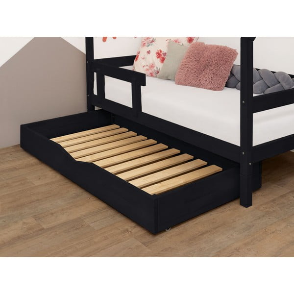 Buddy fekete fa ágy alatti fiók ágyráccsal és teljes aljzattal, 80 x 140 cm - Benlemi