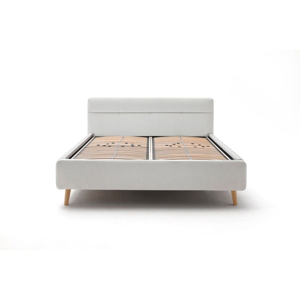 Világosszürke kárpitozott ágyneműtartós franciaágy ágyráccsal 160x200 cm Lotte – Meise Möbel-image-3