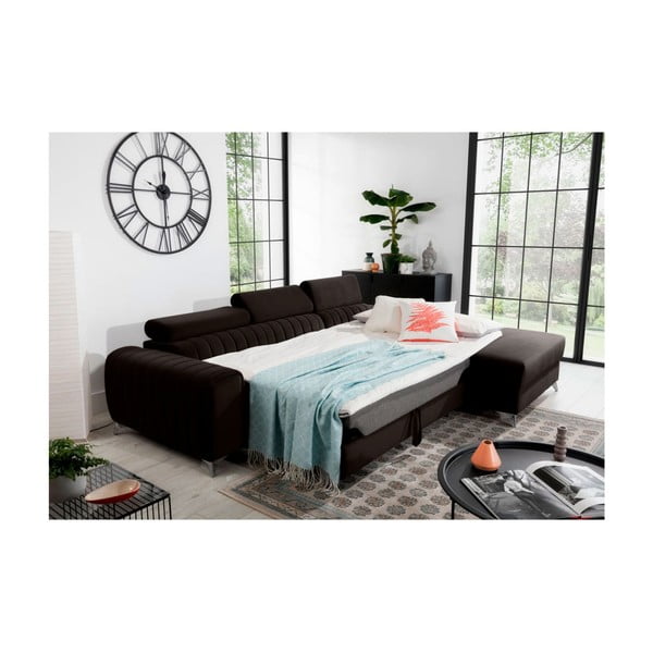 Sötétbarna bársony kinyitható-tárolóhelyes sarokkanapé (jobb oldali-heverő résszel) Grayson – ELTAP-image-4