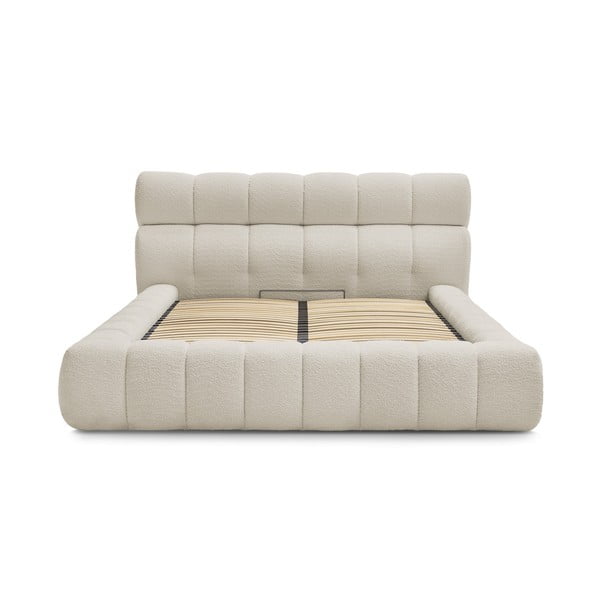 Bézs kárpitozott ágyneműtartós franciaágy ágyráccsal 180x200 cm Mont Blanc – Bobochic Paris-image-2