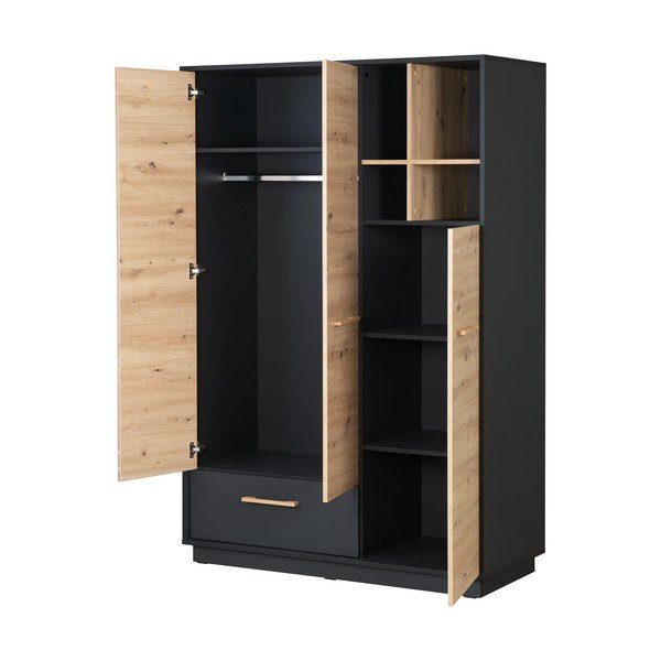 Antracitszürke-natúr színű gyerek ruhásszekrény tölgyfa dekorral 132x195 cm Lenn – Roba-image-4