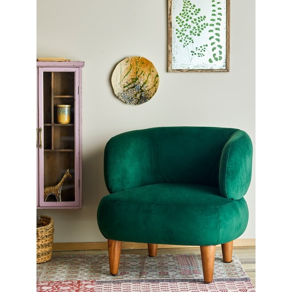 Sötétzöld bársony füles fotel Ruperta – Bloomingville-image-1