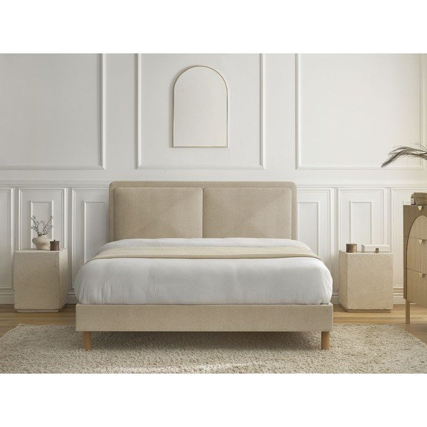 Bézs kárpitozott kárpitozott franciaágy ágyráccsal 180x200 cm Mara – Bobochic Paris-image-2