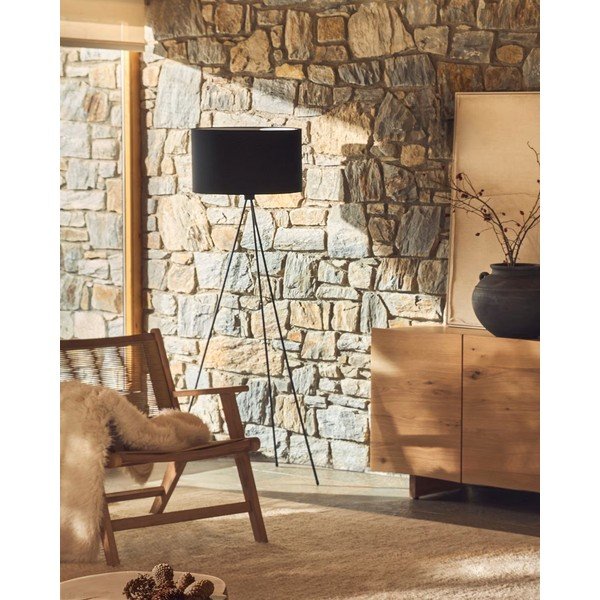 Fekete állólámpa textil búrával (magasság 157 cm) Ikia – Kave Home-image-1
