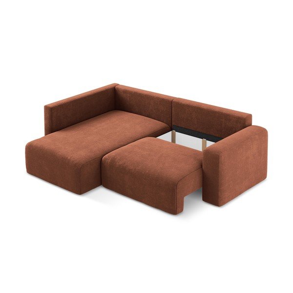 Terrakotta színű zsenília kinyitható-tárolóhelyes sarokkanapé (bal oldali-L alakú) Kona – Makamii-image-4