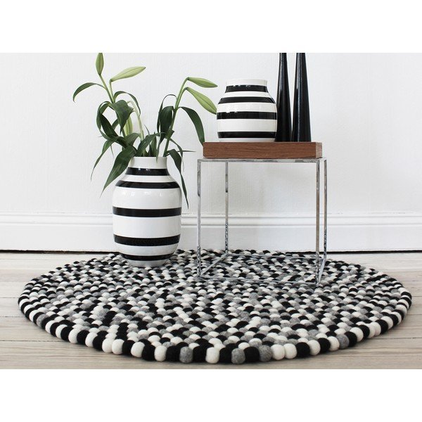 Ball Rugs fekete-fehér gyapjú golyószőnyeg, ⌀ 120 cm - Wooldot-image-2